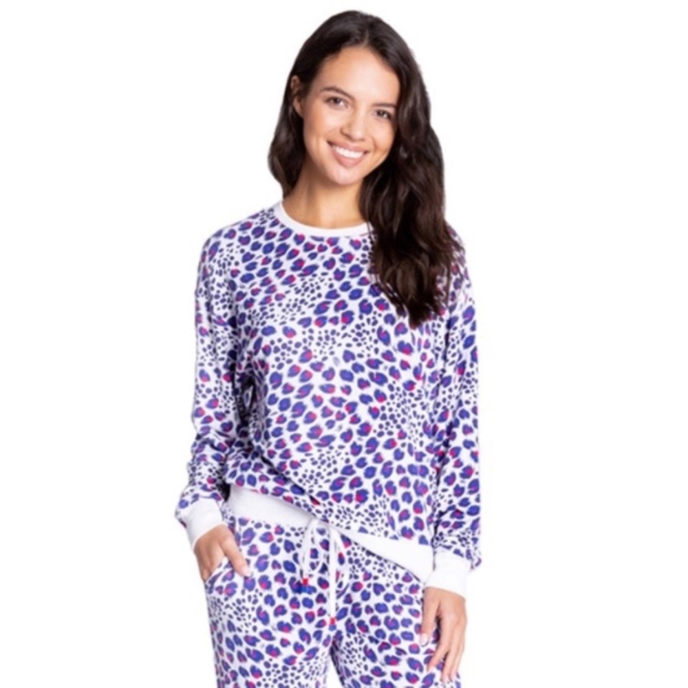 NWT New PJ Salvage White Black Cheetah Print Tropic Love Lounge Top Size Small